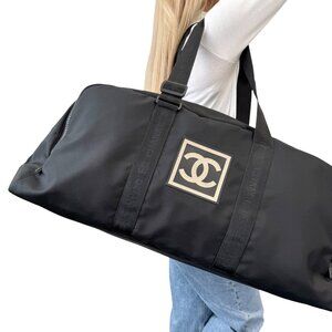CHANEL Sport Vintage A19977 Nylon Travel Gym Bag L Bowling Black CC [106056]